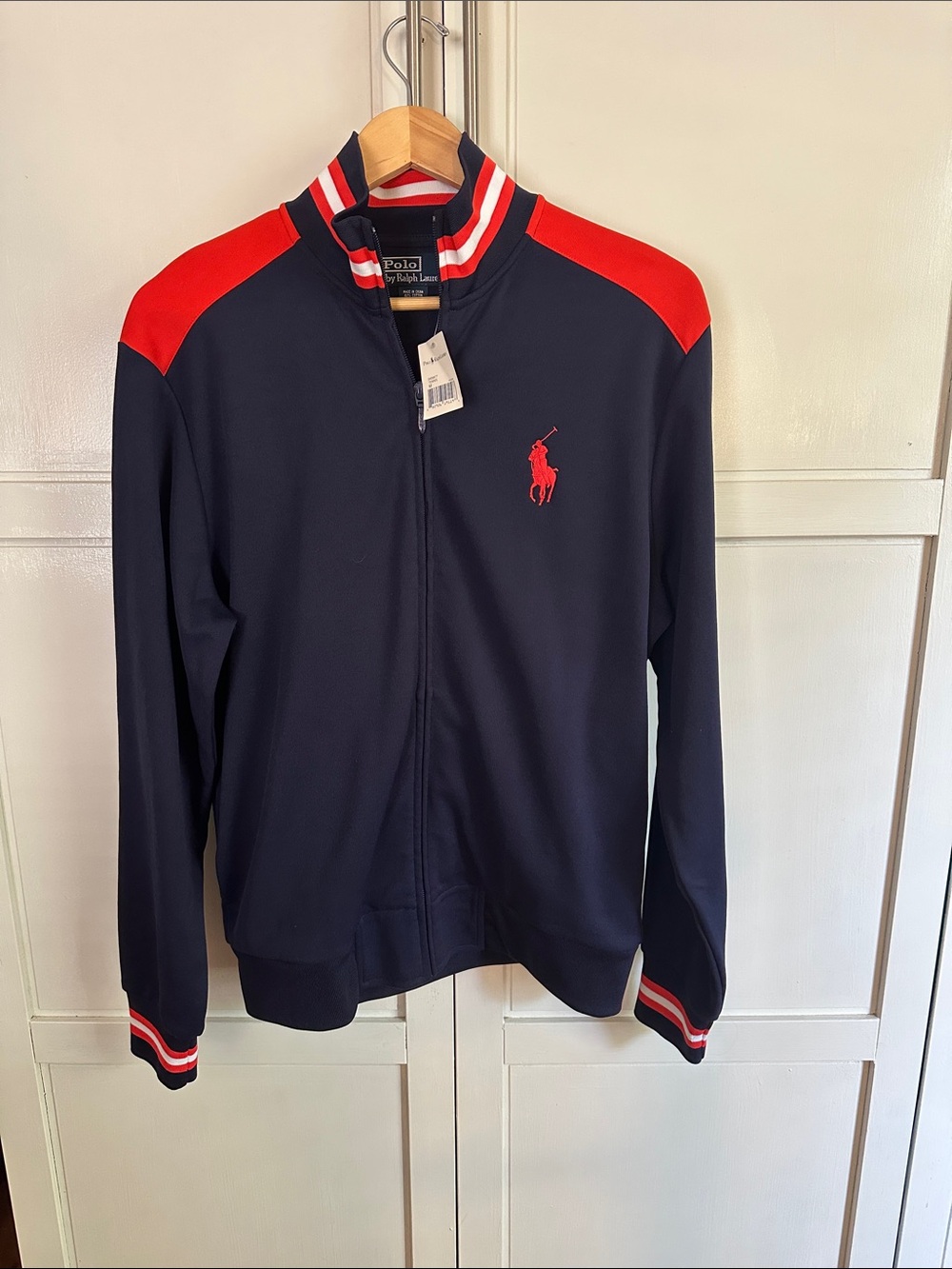 Polo Ralph Lauren Men M Tennis Full Zip Track Jacket Navy Red Big Pony New
